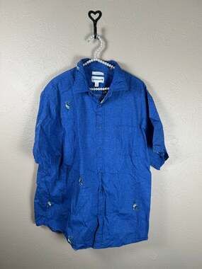 Saddlebred Size 2X Shirt Button Front Blue Nautical Swordfish Fishing Outdoors